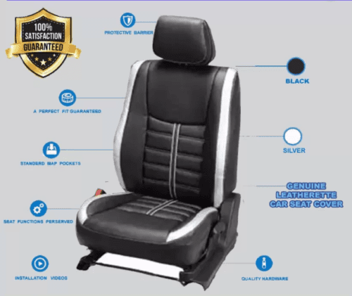 Black and Silver Color Leather Seat Cover For Maruti Alto - Image 2