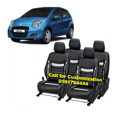 Maruti A-Star PU Leather Car Seat Cover Black-Silver Color