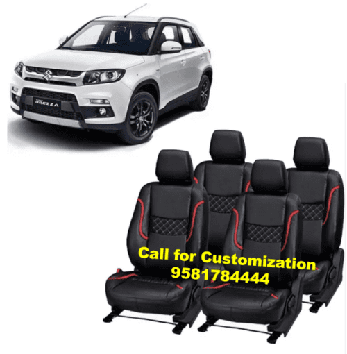 Maruti Brezza Car PU Leather Car Seat Cover black-Red Color
