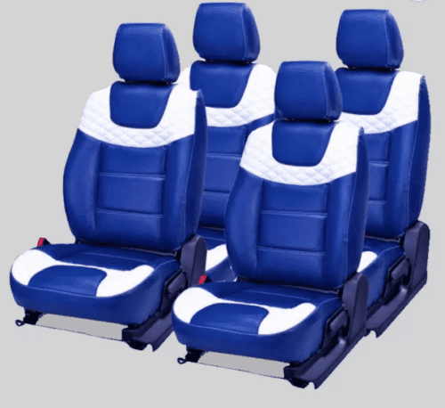 Premium Leather Car Seat Cover For Maruti Brezza Blue-white Color - Image 2