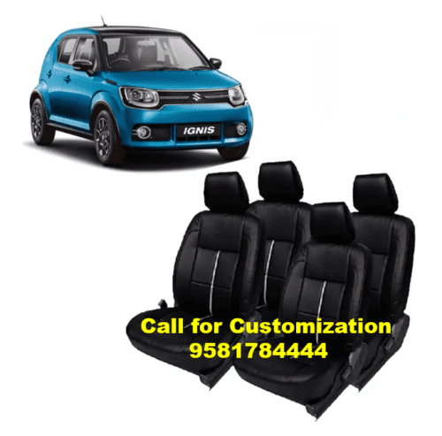 Premium Leather Car Seat Cover For Maruti Ignis Black-Silver Color