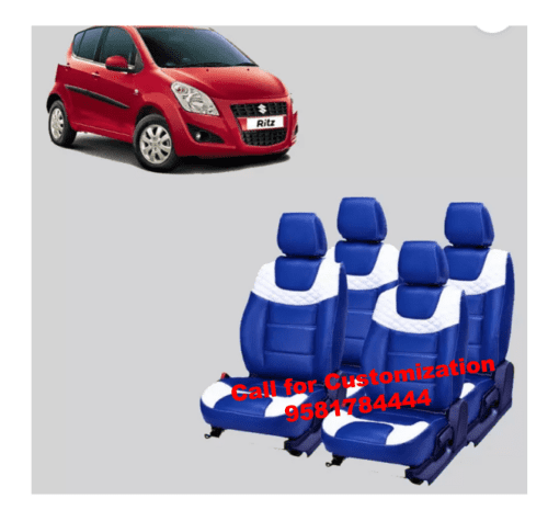 Leather Car Seat Cover For Maruti Ritz Blue-White Color