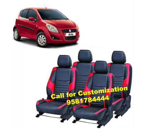 Maruti Ritz PU Leather Car Seat Cover Block-Red Color
