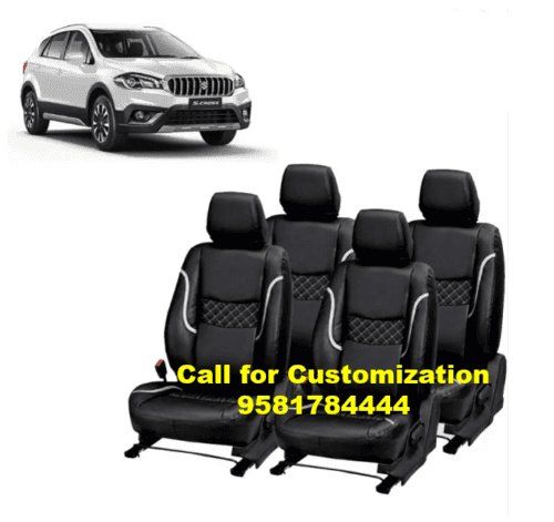 Maruti S-Cross Car Leather Seat Cover Black-Silver Color