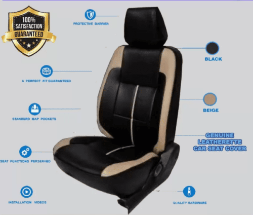 PU Leather Car Seat Cover For Maruti Dzire Black-Beige Color - Image 2