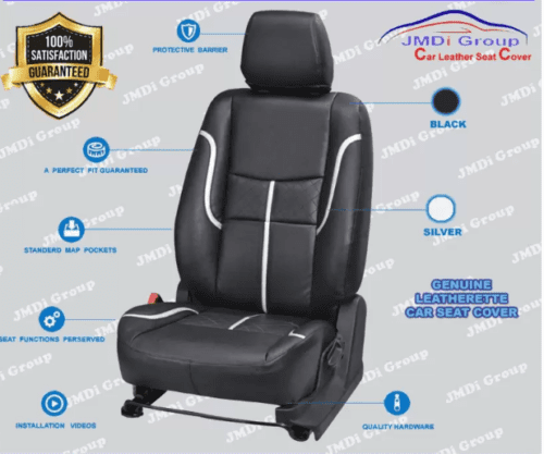 Leather Car Seat Cover For Tata Altroz Black-Silver Color - Image 2