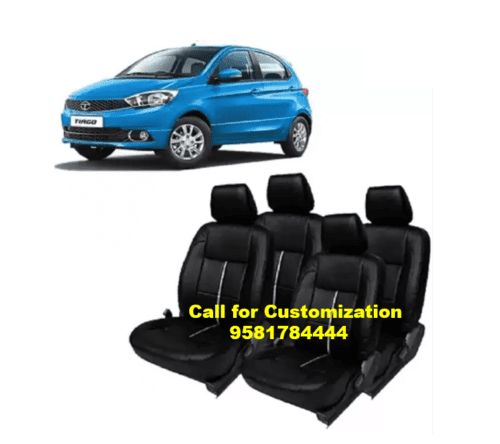 PU Leather Car Seat Cover For Tata Tiago Black-Silver