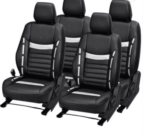 Kia Seltos Leather Car Seat Cover Black-Silver Color - Image 2
