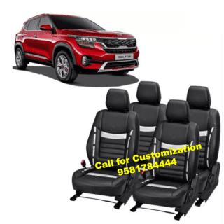 Kia Seltos Leather Car Seat Cover Black-Silver Color