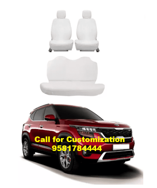 Cotton Car Seat Cover For Kia Seltos White Color