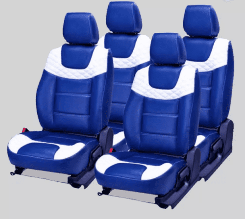 PU Leather Car Seat Cover For Honda City Blue-White Color - Image 2