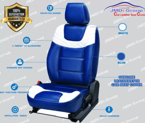 PU Leather Car Seat Cover For Honda City Blue-White Color - Image 3