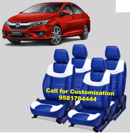 PU Leather Car Seat Cover For Honda City Blue-White Color