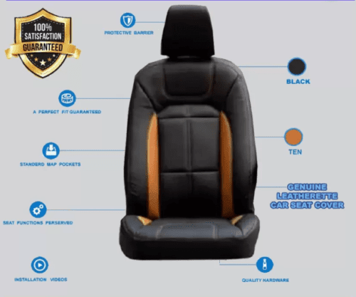 PU Leather Car Seat Cover For Honda City Black-orange Color - Image 2