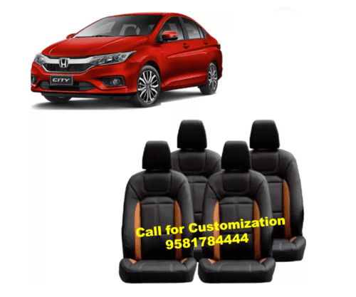 PU Leather Car Seat Cover For Honda City Black-orange Color